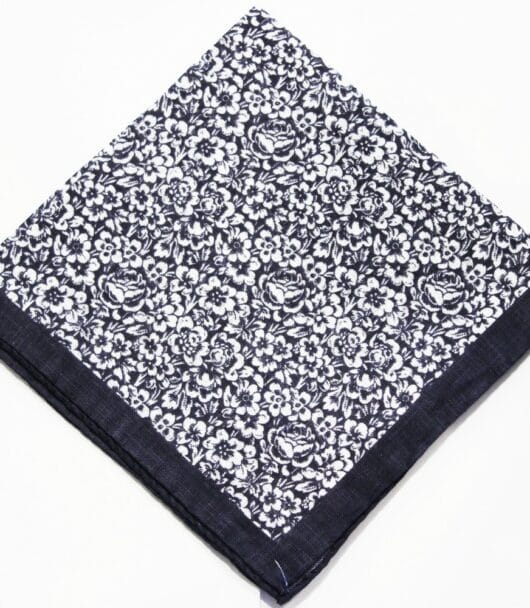 Linen Navy & White Paisley Pocket Square